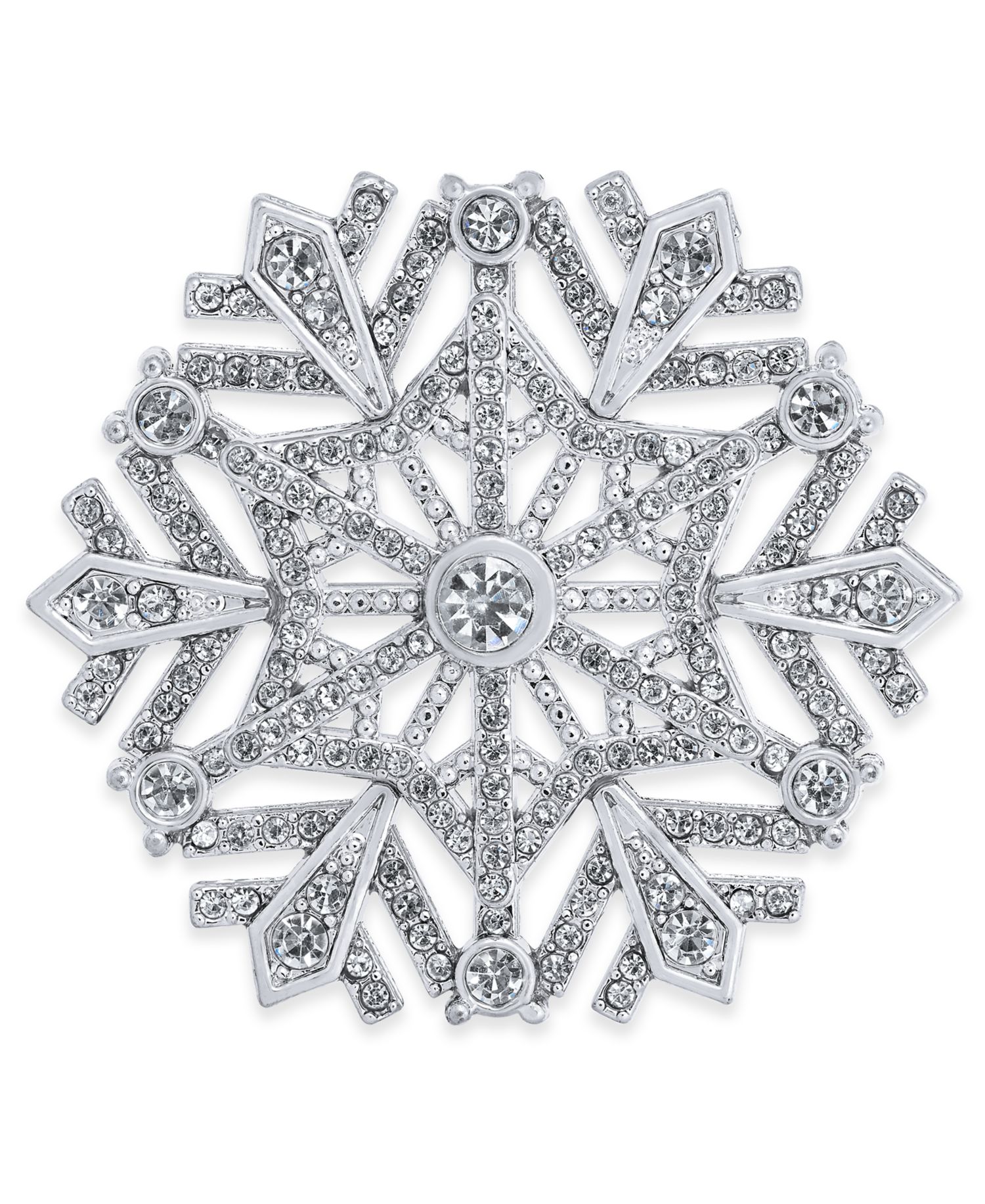 Silver-Tone Crystal Snowflake Pin