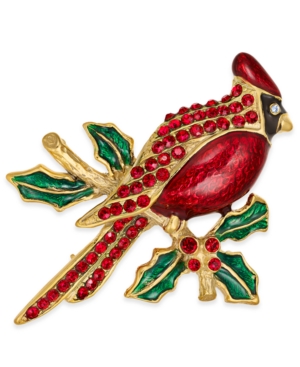 image of Holiday Lane Gold-Tone Pave Cardinal Pin, Created for Macy-s