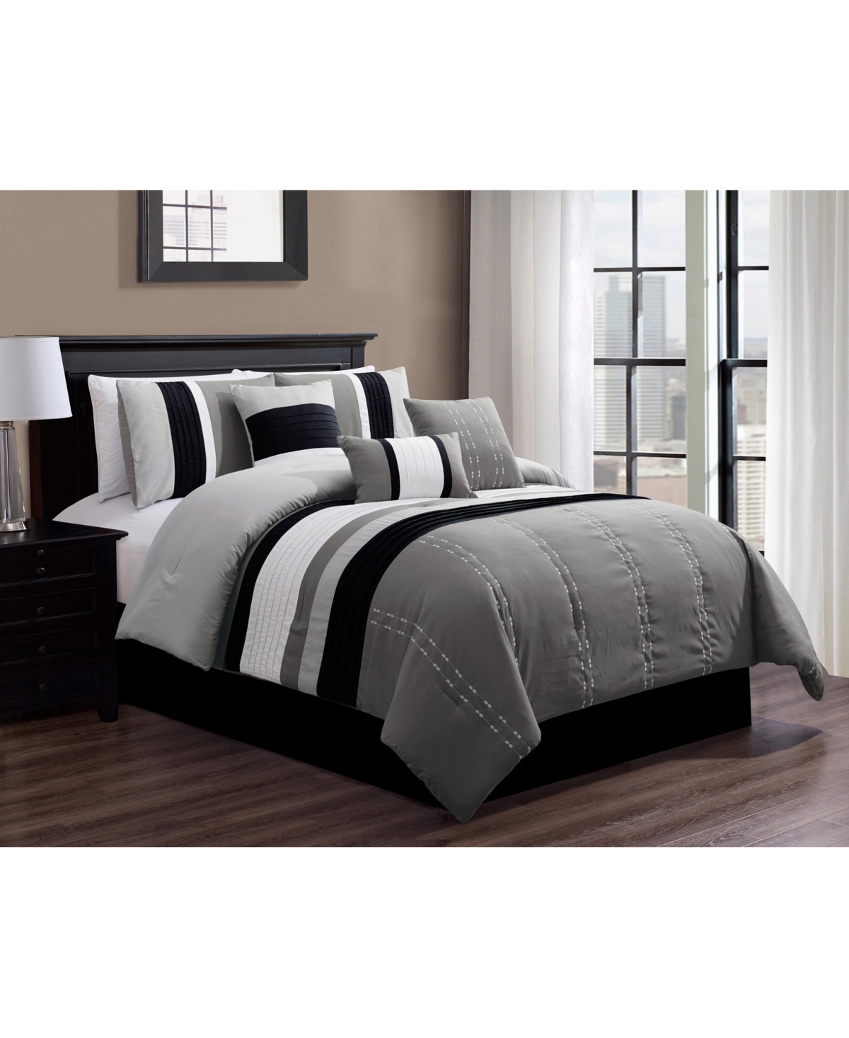 Luxlen Kastner 7 Piece Comforter Set, Cal King Bedding In Black