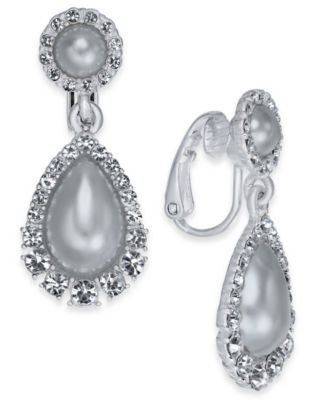 Charter Club - Crystal & Imitation Pearl Clip-On Drop Earrings