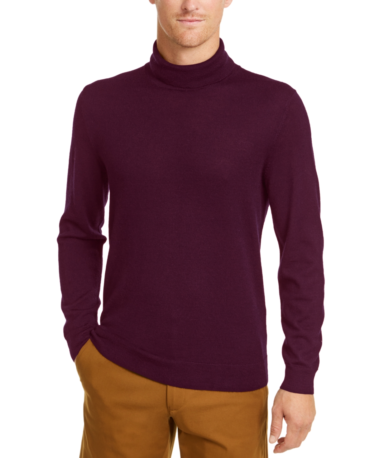 Men's Merino Wool Blend Turtleneck Sweater, Created for Macy's - Cherry