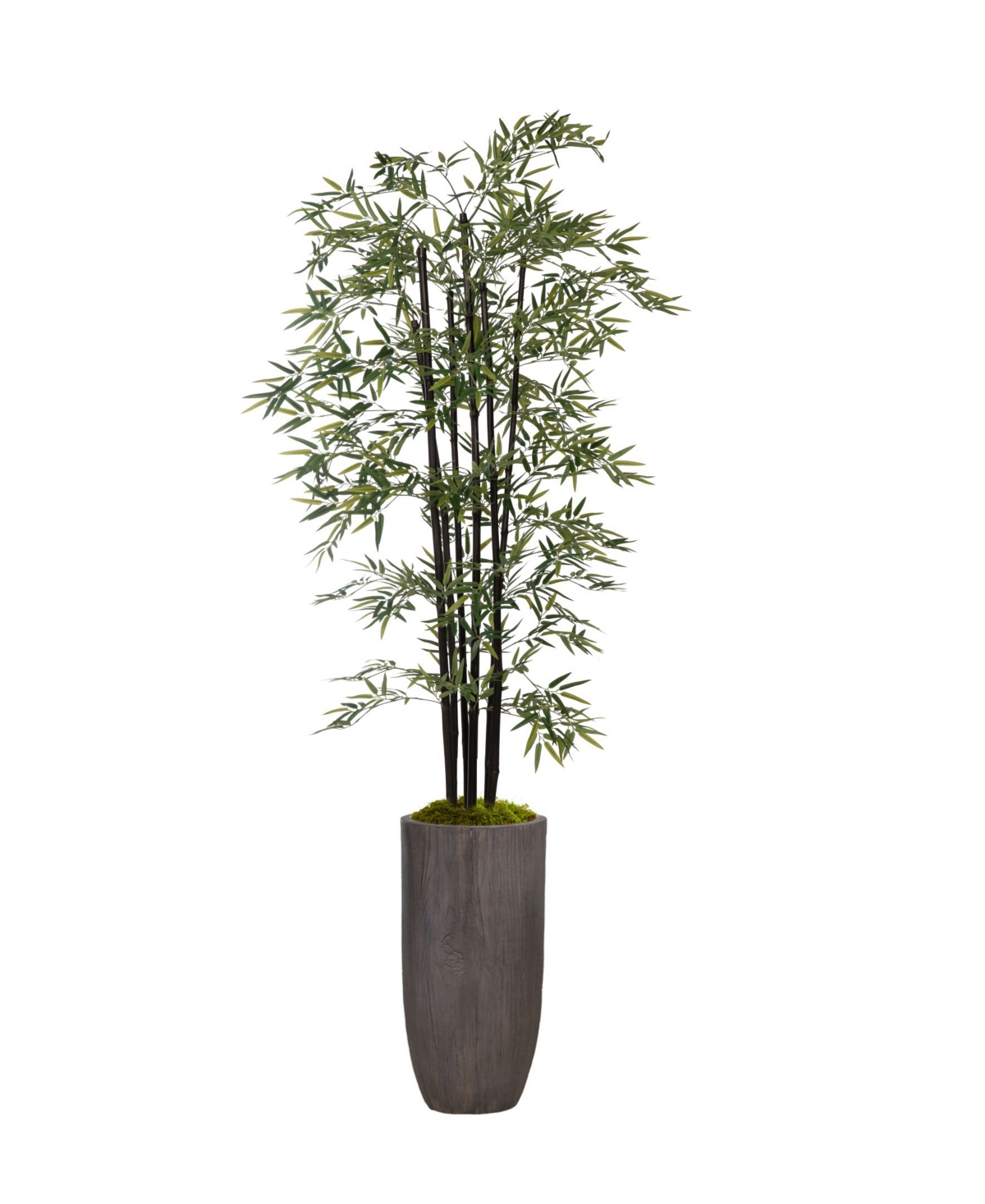 86.25" Tall Bamboo Tree With Decorative Black Poles and Fiberstone Planter - Green