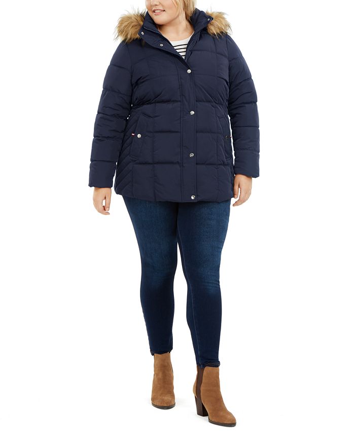 Hilfiger Plus Size Faux-Fur-Trim Hooded Puffer Coat, Created For Macy's - Macy's