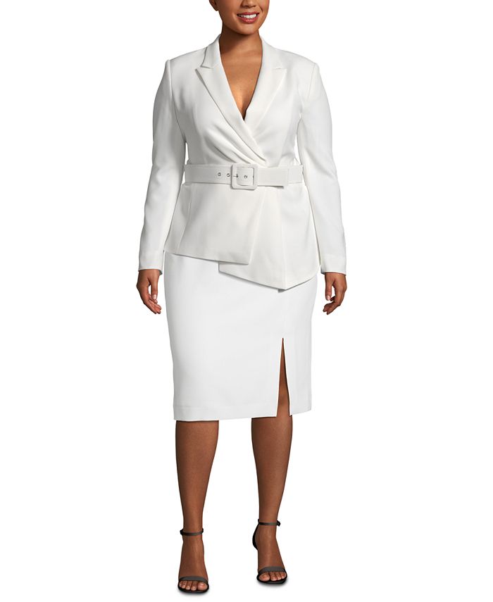 Tahari ASL Plus Size Asymmetrical Belted Skirt Suit - Macy's