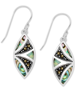 image of Genuine Swarovski Marcasite Shell Marquise Drop Earrings in Fine Silver-Plate