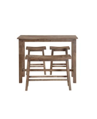 ZASTION Boraam Set Tavolo Da Pub 4 Pezzi In Legno Di Gomma - Finitura Neutra Grigio Castagno