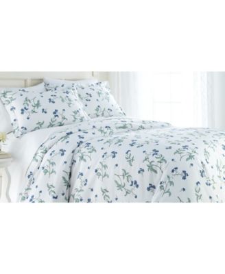 Southshore Fine Linens Forget Me Not Cotton Reversible 3 Piece Duvet Cover Bedding In Green
