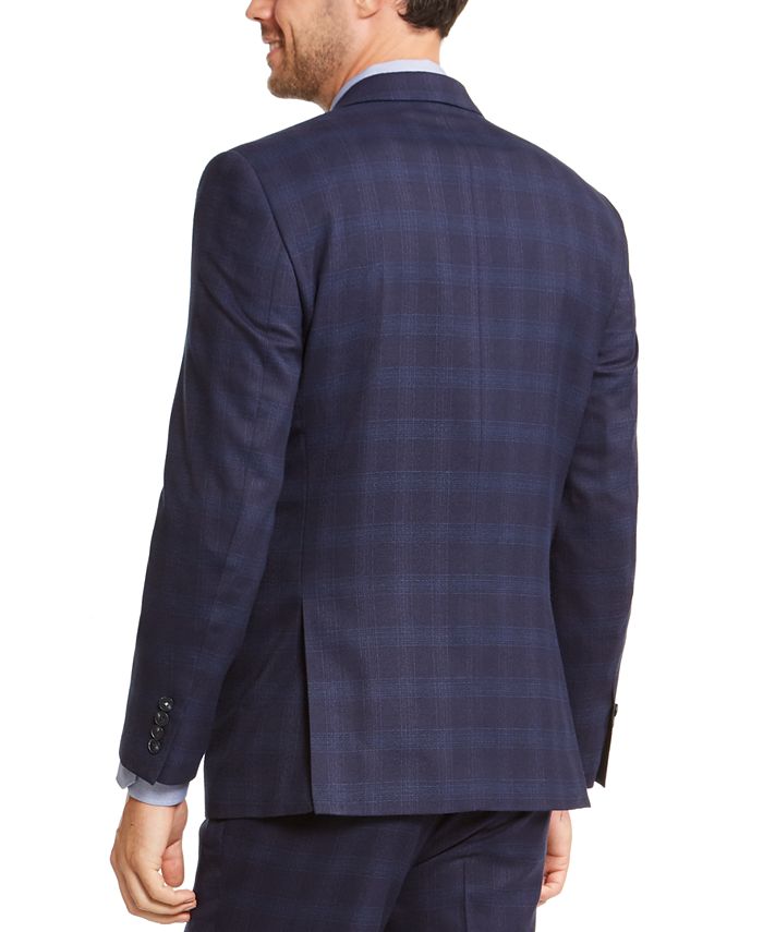 Perry Ellis Men's Slim-Fit Stretch Bright Navy Blue Plaid Suit ...