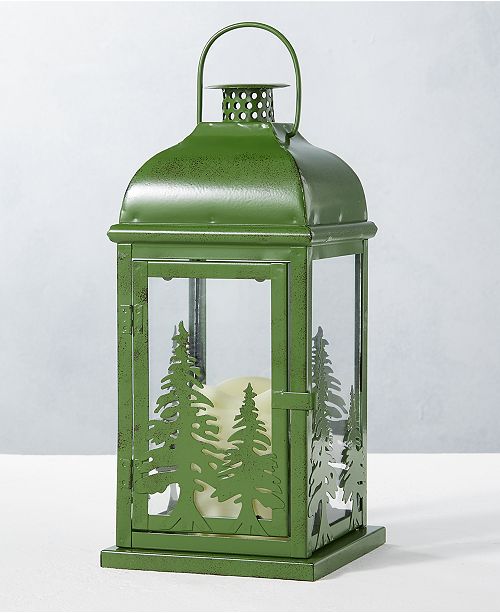 Home Essentials CLOSEOUT! Holiday Green Metal Lantern with ...