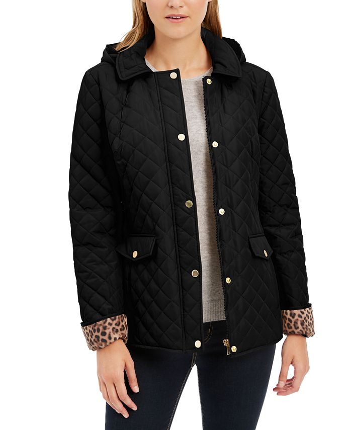 Charter Club Quilted Leopard-Print-Trim Hooded Jacket, Created for Macy ...