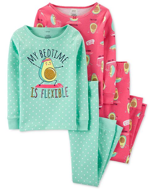 Carter S Little Big Girls 4 Pc Cotton Avocado Pajama Set Reviews