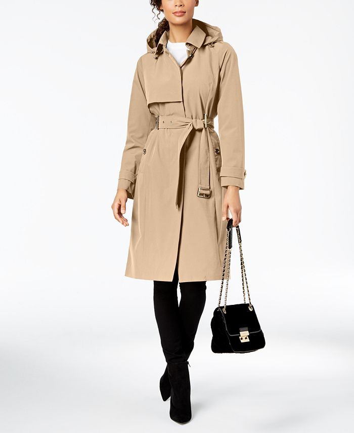 Michael Kors Belted Hooded Trench Coat - Macy's