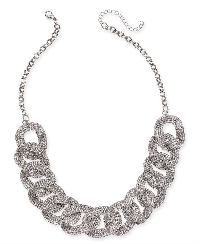 Thalia Sodi Silver-Tone Crystal Link Collar Necklace, 18