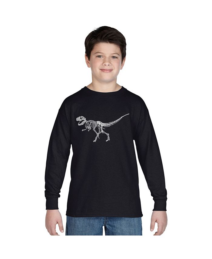LA Pop Art Boy's Word Art Long Sleeve - Dinosaur T-Rex Skeleton - Macy's