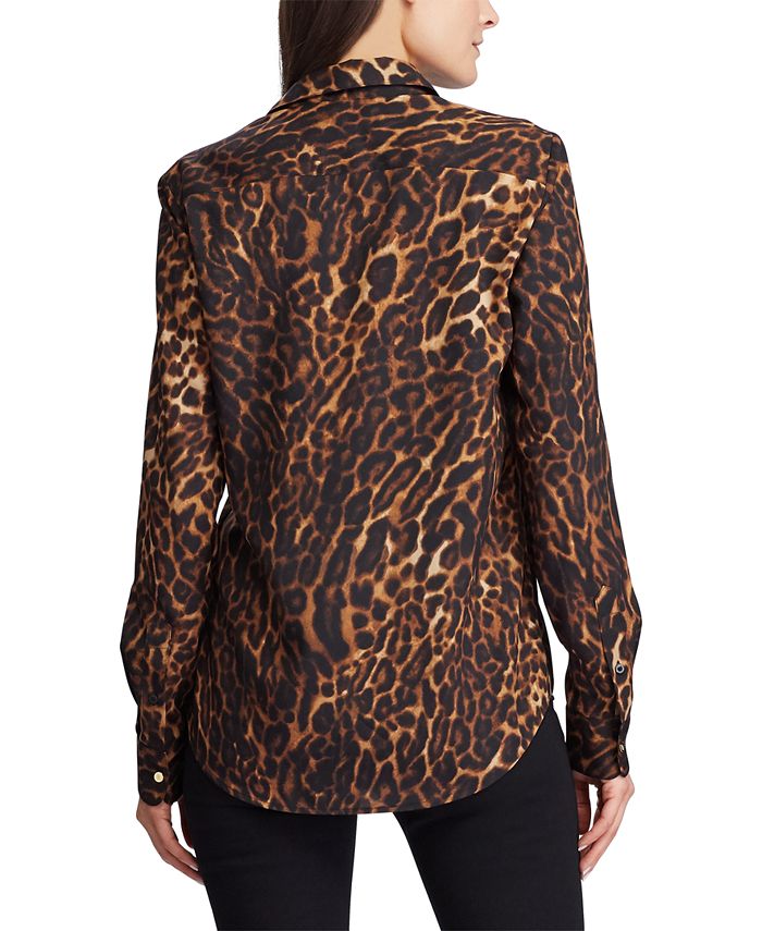 Lauren Ralph Lauren Petite Leopard-Print Crepe Shirt - Macy's