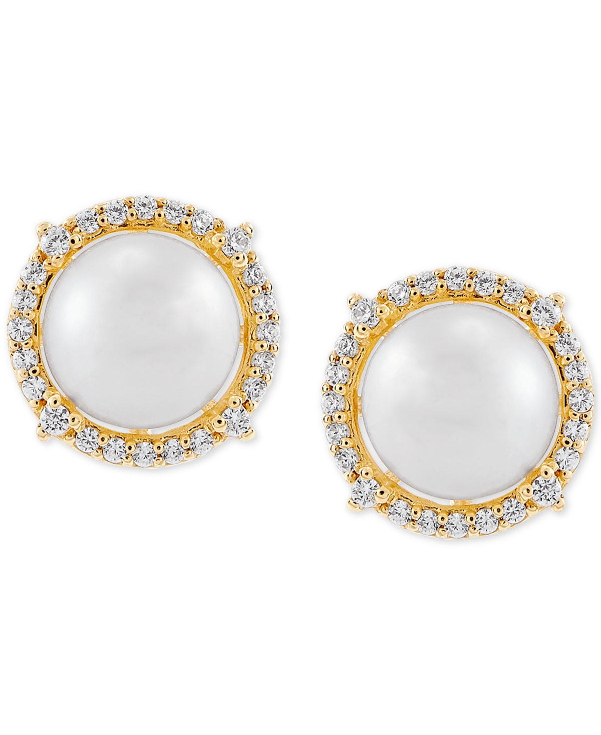 Cultured Freshwater Pearl (7mm) & Diamond (1/6 ct. t.w.) Stud Earrings in 14k Gold - Gold