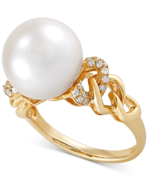 image of Honora White Ming Pearl (12mm) & Diamond (1/6 ct. t.w.) Ring in 14k Gold
