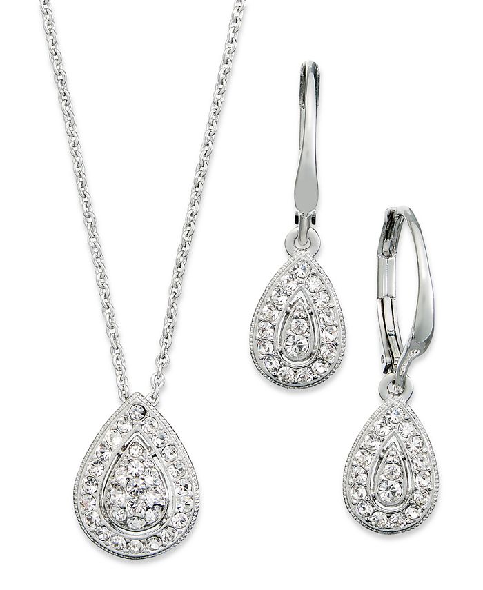 Fashion Silver Plated Crystal CZ Pendant Necklace Earrings Bracelet Jewelry Set 