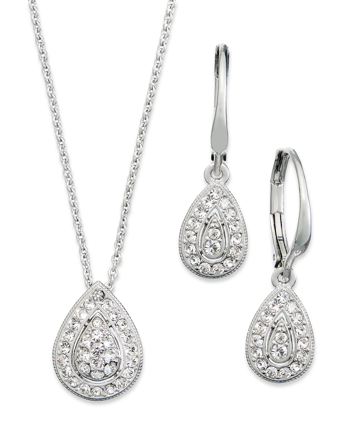 Rhodium-Plated Crystal Teardrop Earrings and Pendant Necklace Set, Created for Macy's