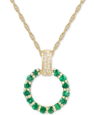 Macy's - Sapphire (1 ct. t.w.) & Diamond (1/20 ct. t.w.) Circle 18" Pendant Necklace in 14k White Gold (Also in Emerald & Ruby)
