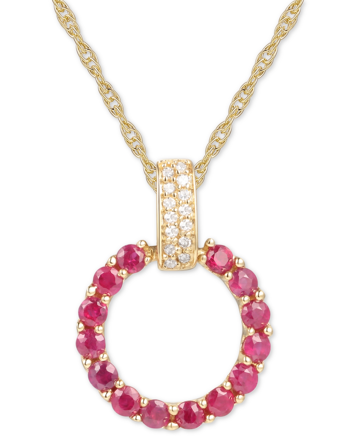 MACY'S GEMSTONE & DIAMOND (1/20 CT. T.W.) CIRCLE 18" PENDANT NECKLACE IN 14K GOLD 