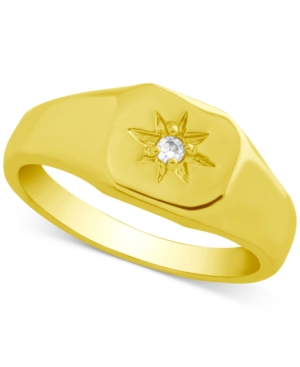 image of Essentials Crystal Starburst Signet Ring in Gold-Plate