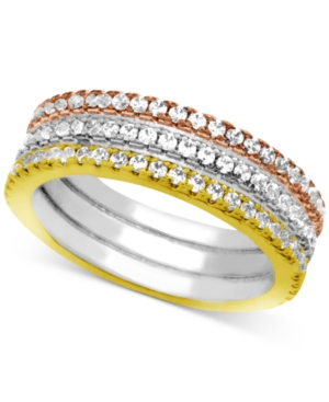 image of Essentials Three-Row Crystal Band Ring in in Fine Silver Plate Tri-Tone