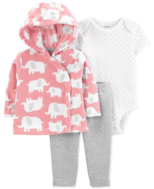 Carter S Baby Girls 3 Pc Fleece Elephant Hoodie Dot Print Bodysuit
