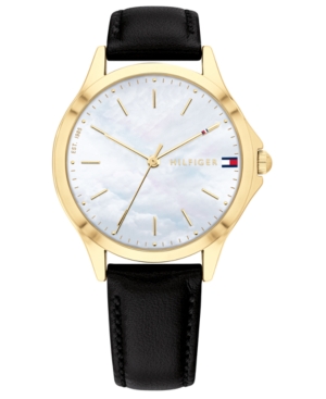 image of Tommy Hilfiger Women-s Black Leather Strap Watch 34mm, Created for Macy-s