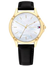 Women's Black Leather Strap Watch 34mm, Created for Macy's