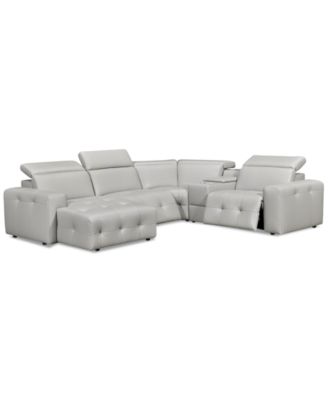 Haigan 5-Pc. Leather Chaise Sectional Sofa with 2 Power Recliners, Created for Macy's