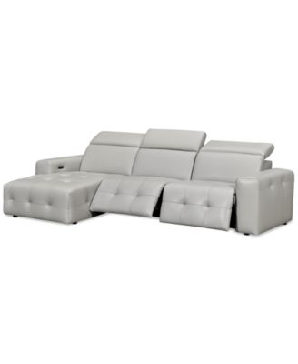 Haigan 3-Pc. Leather Chaise Sectional Sofa with 2 Power Recliners, Created for Macy's