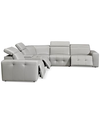 Furniture - Haigan 6-Pc. Leather "L" Shape Sectional Sofa with 3 Power Recliners