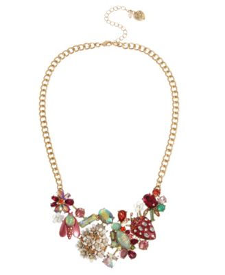 Betsey Johnson Mixed Floral Bib Necklace - Macy's