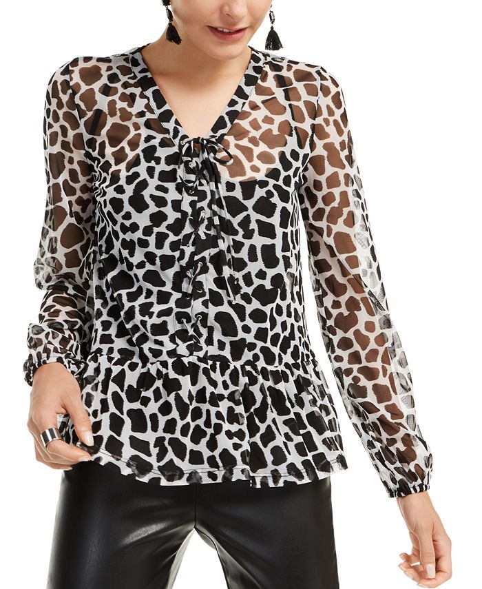 INC International Concepts INC Animal-Print Lace-Up Blouse, Created for ...
