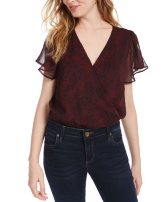 Ash & Violet - Juniors' Printed Flutter-Sleeve Bodysuit