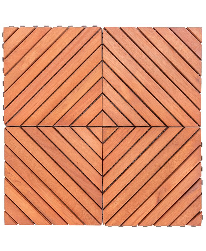 VIFAH Outdoor Patio 12-Diagonal Slat Eucalyptus Interlocking Deck Tile ...