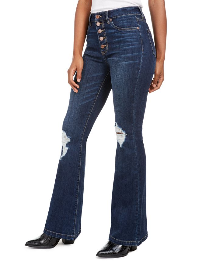 Dollhouse Juniors' Ripped Button-Fly Flare-Leg Jeans - Macy's