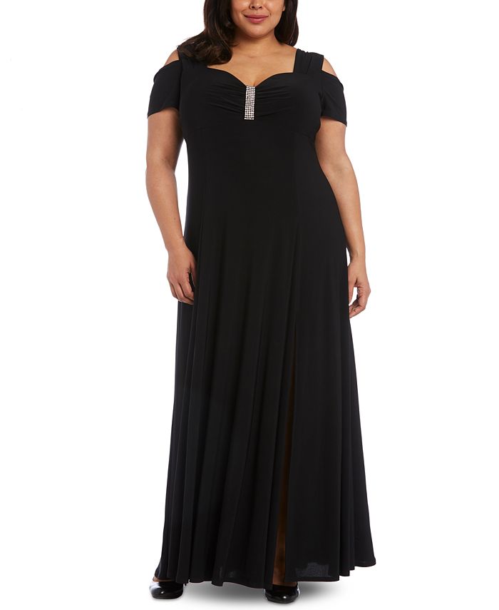 r&m richards plus size sleeveless beaded gown