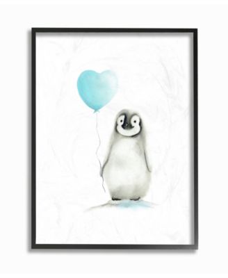 Baby Penguin with Blue Balloon Framed Giclee Art, 16" x 20"