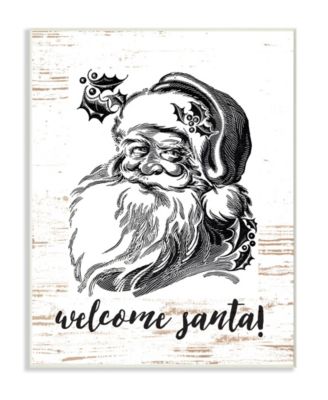Christmas Welcome Santa Farmhouse Wall Plaque Art, 10" x 15"