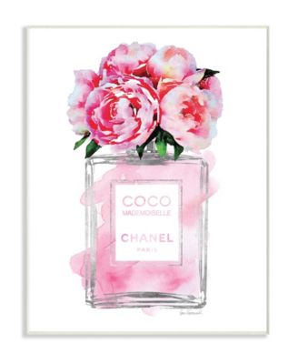 Glam Perfume Bottle V2 Flower Silver Pink Peony Wall Plaque Art, 10" x 15"