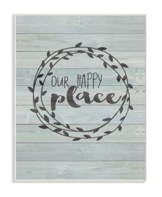 Our Happy Place Plank Wood Look Wall Plaque Art, 12.5" x 18.5"