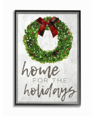 Home for the Holidays Wreath Bow Christmas Framed Giclee Art, 11" x 14"