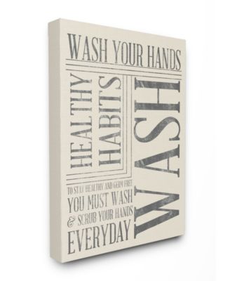 Home Decor Wash Your Hands Typography Bathroom Canvas Wall Art, 30" x 40"