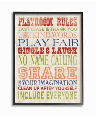 The Kids Room Playroom Rules in Four Colors Framed Giclee Art, 11" x 14"