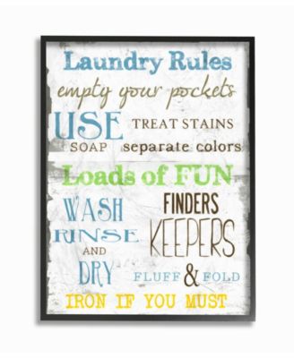 Home Decor Laundry Rules Typography Bathroom Framed Giclee Art, 11" x 14"