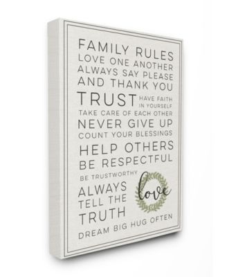 Family Rules Love Dream Often Canvas Wall Art, 24" x 30"