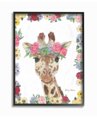 Flower Friends Giraffe Framed Giclee Art, 11" x 14"