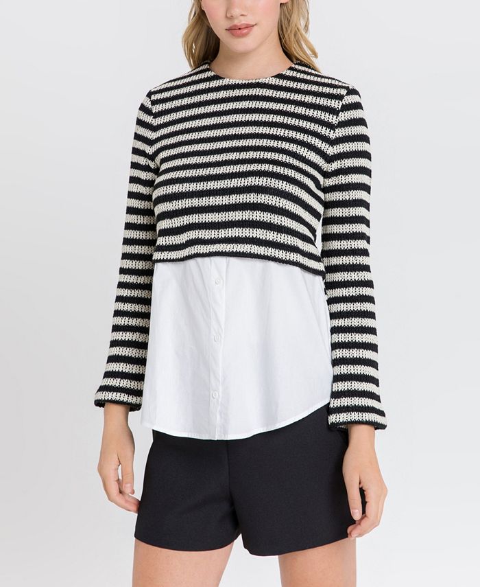 English Factory Striped Poplin Combo Top Macy's